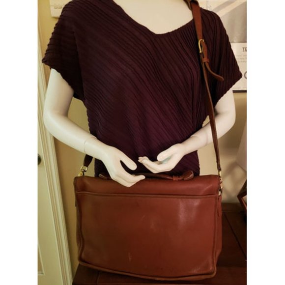 Coach Lexington Briefcase with Strap Tan Leather Vintage 90s Brass Turnlock - Picture 2 of 10